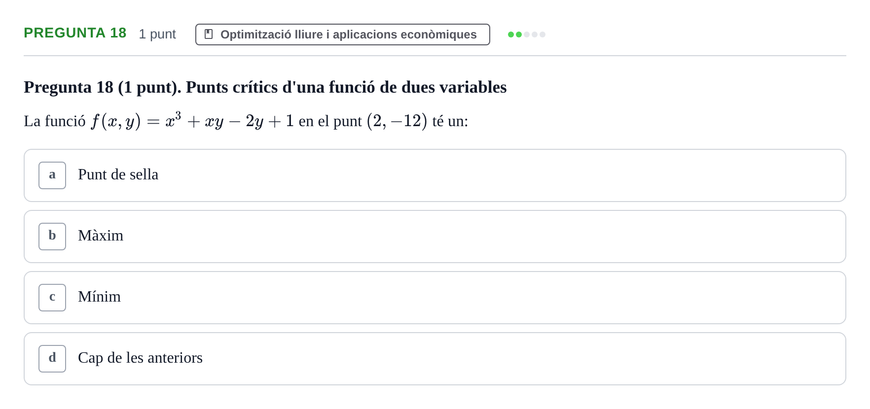 Enunciado: Pregunta 18 · Matemàtiques I UB 2024