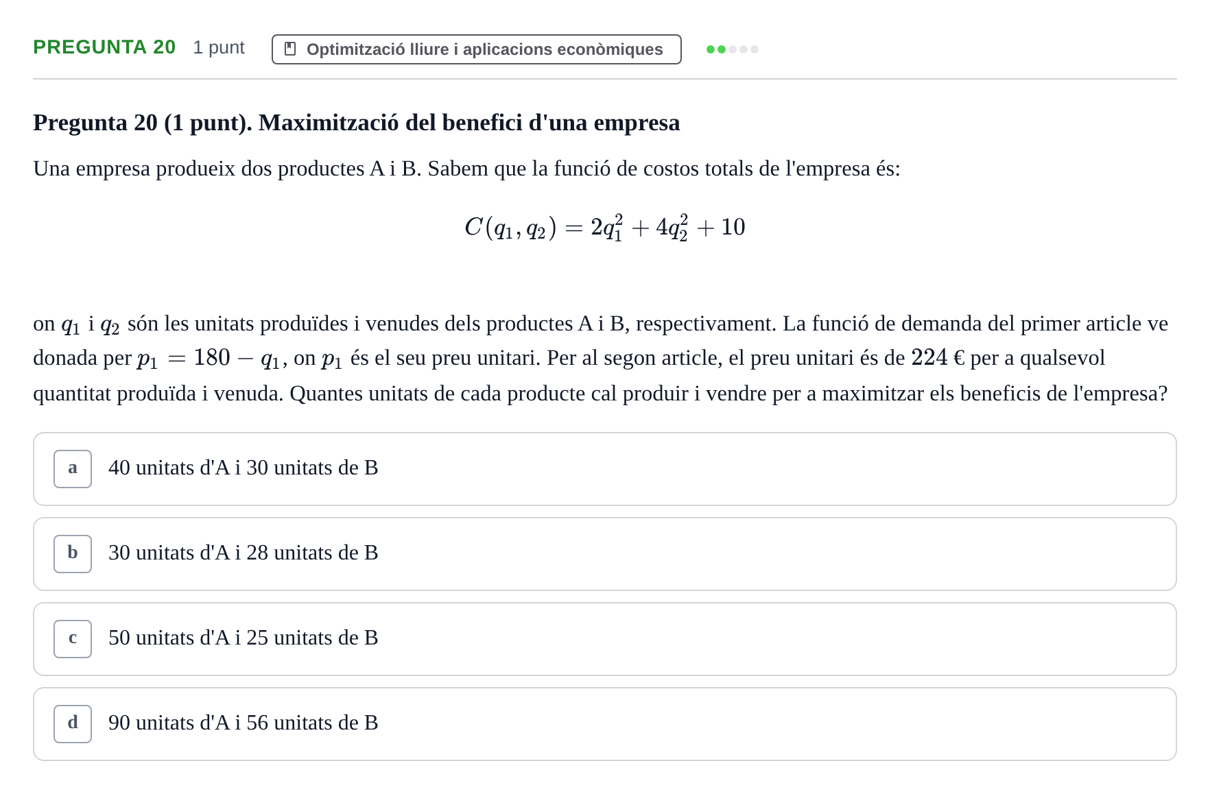 Enunciado: Pregunta 20 · Matemàtiques I UB 2024