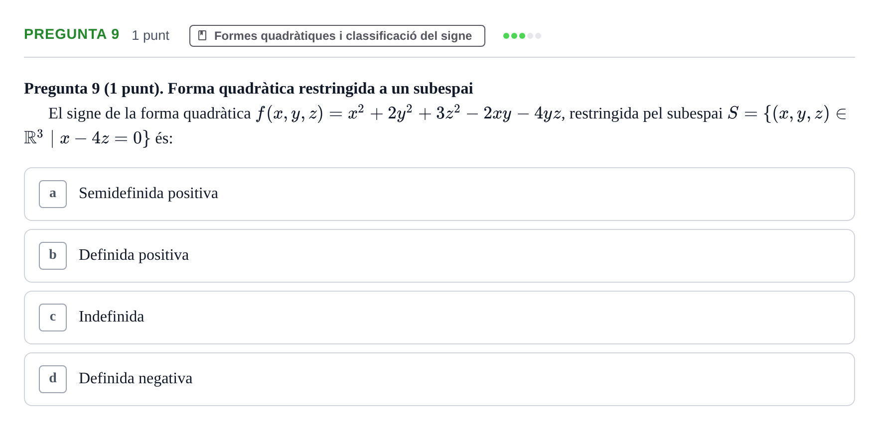 Enunciado: Pregunta 9 · Matemàtiques I UB 2024