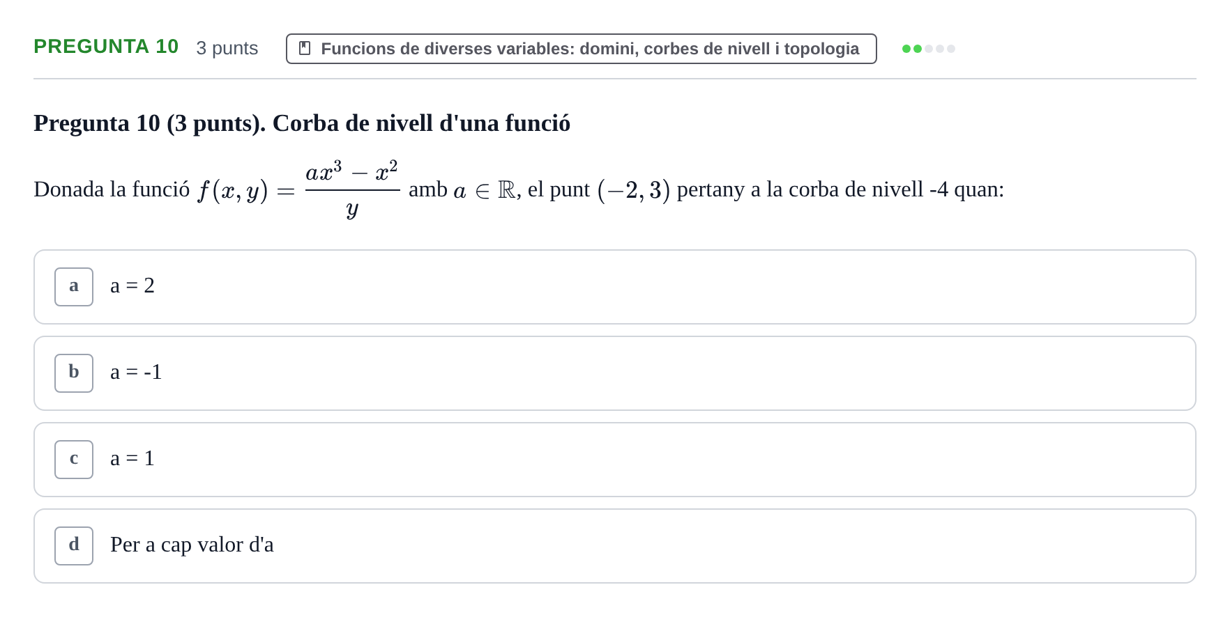 Enunciado: Pregunta 10 · Matemàtiques I UB 2016