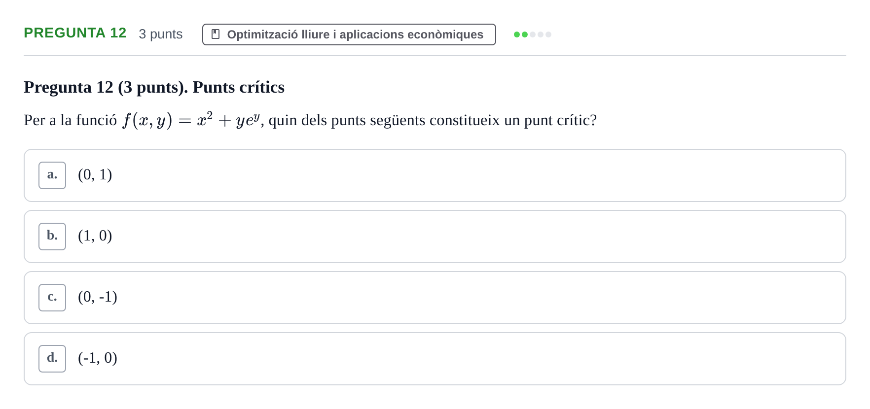 Enunciado: Pregunta 12 · Matemàtiques I UB 2018
