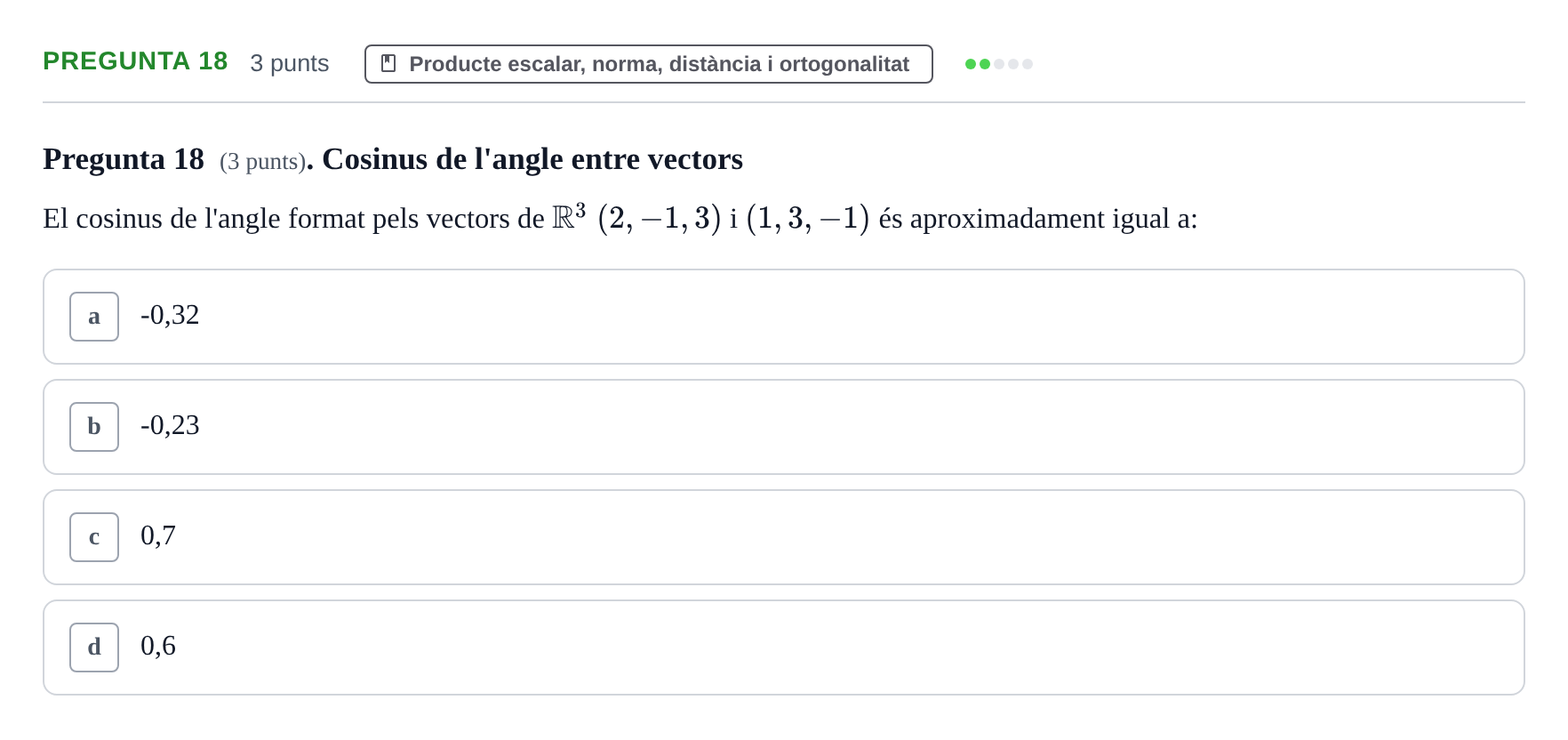 Enunciado: Pregunta 18 · Matemàtiques I UB 2018