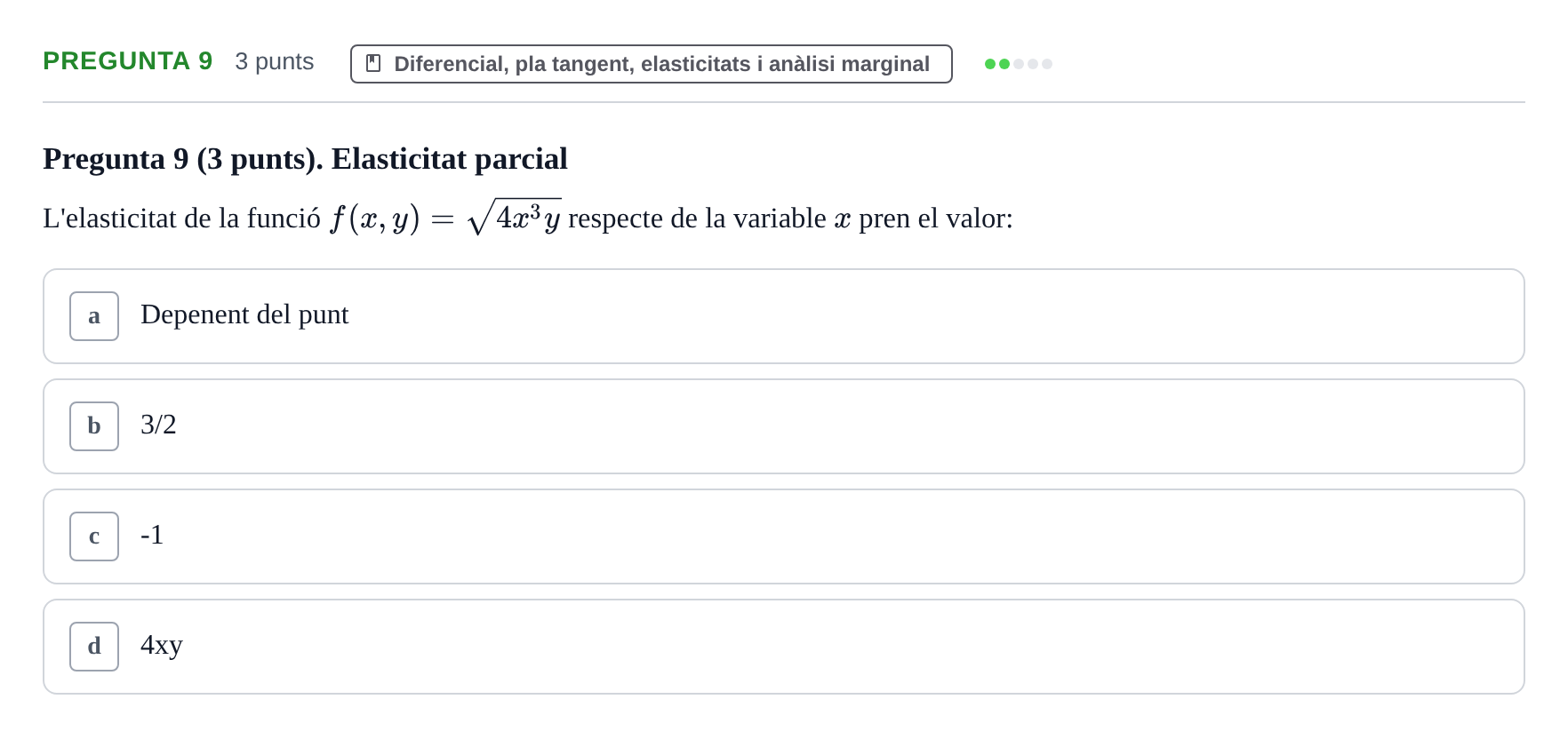 Enunciado: Pregunta 9 · Matemàtiques I UB 2018