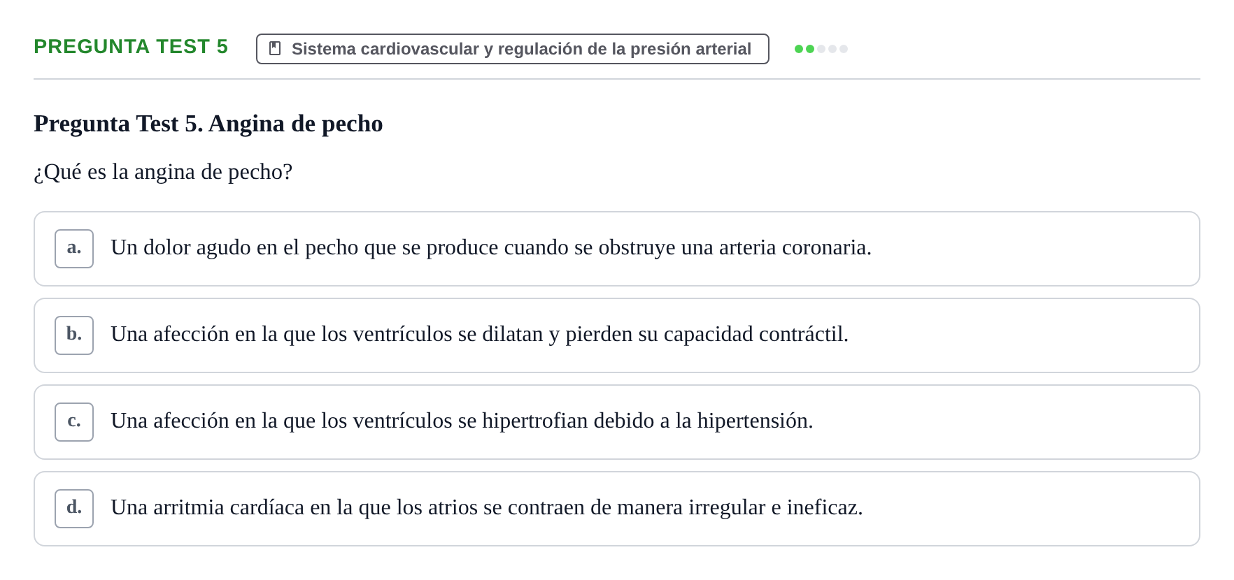 Enunciado: Pregunta Test 5 · Fisiología Humana URV Examen de Repaso: Fisiología del Sistema Cardiovascular