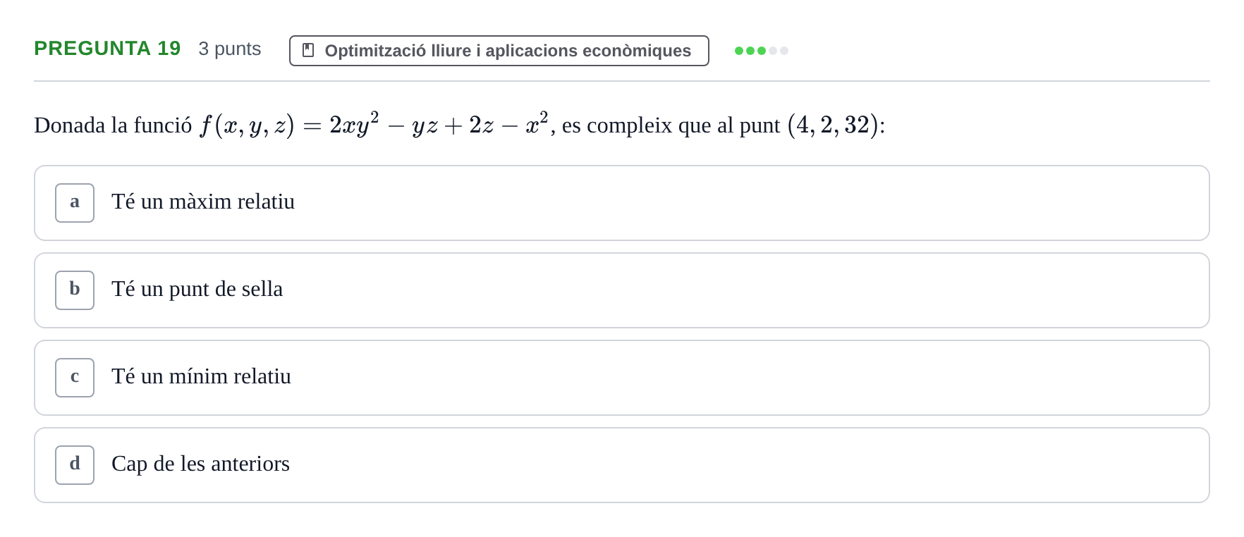 Enunciado: Pregunta 19 · Matemàtiques I UB 2015