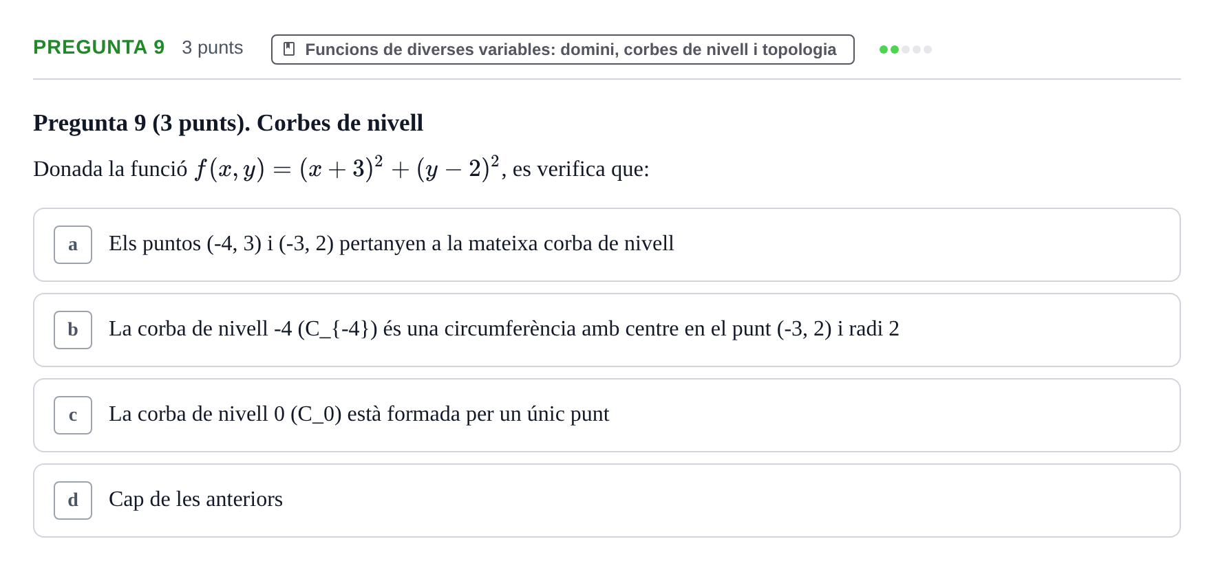 Enunciado: Pregunta 9 · Matemàtiques I UB 2015