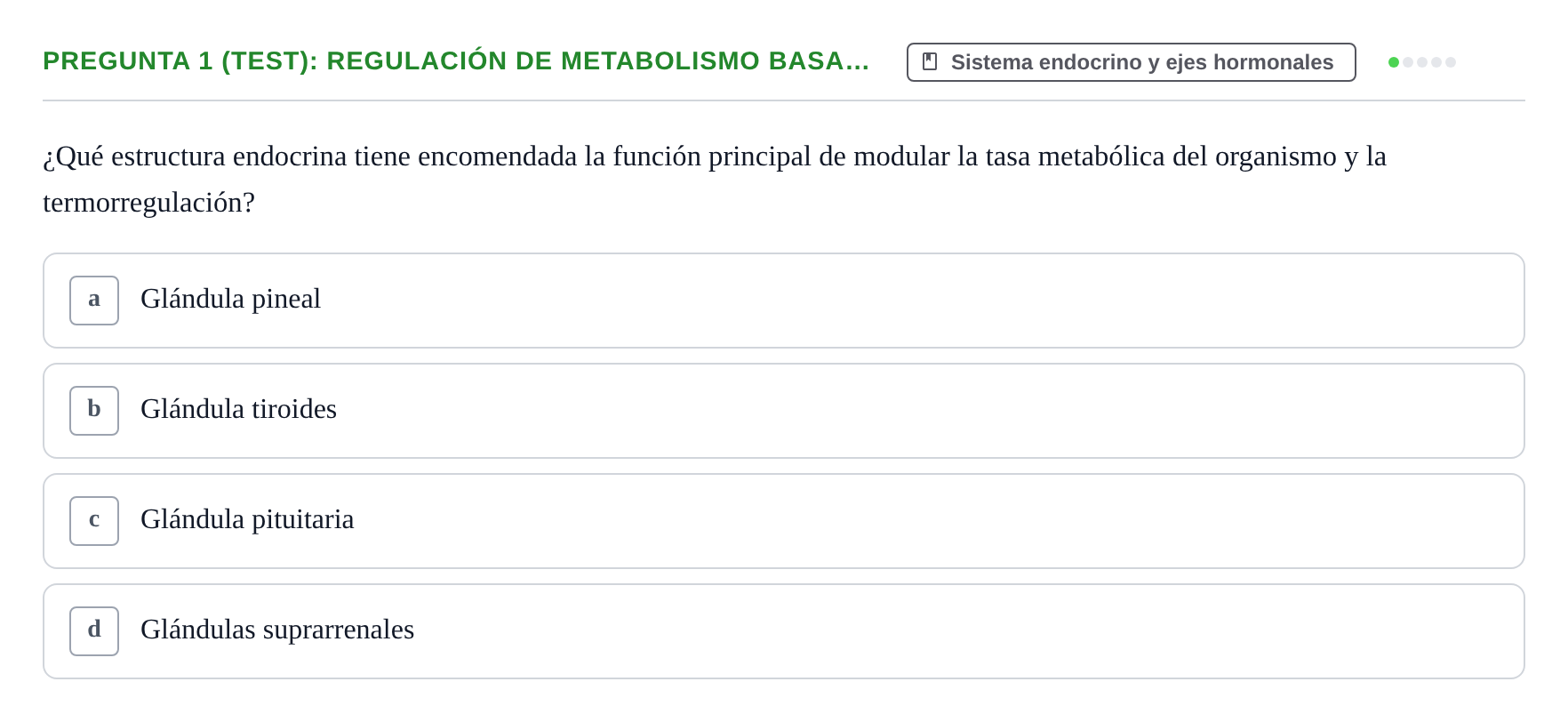 Enunciado: Pregunta 1 (Test): Regulación de metabolismo basa… · Fisiología Humana URV Examen de repaso: Fisiología del Sistema Endocrino