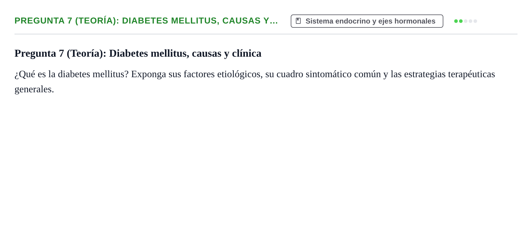 Enunciado: Pregunta 7 (Teoría): Diabetes mellitus, causas y… · Fisiología Humana URV Examen de repaso: Fisiología del Sistema Endocrino