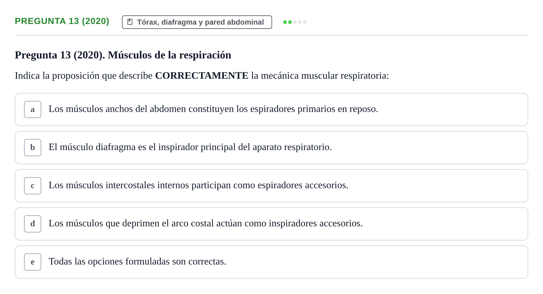 Enunciado: Pregunta 13 (2020) · Anatomía General y del Aparato Locomotor URV 2020