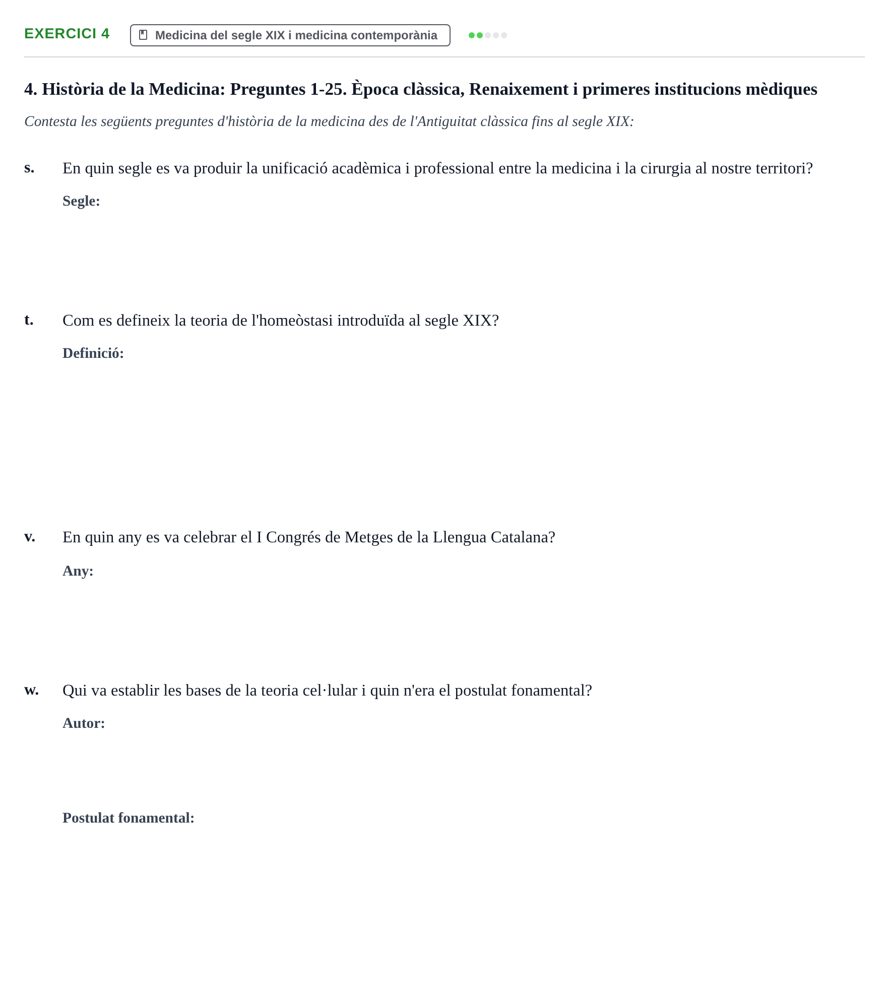 Enunciado: Ejercicio 4 - Medicina del segle XIX i medicina contemporàn… · Introducción a la Salud, Antropología, Demografía. Historia de la Medicina UB 2016