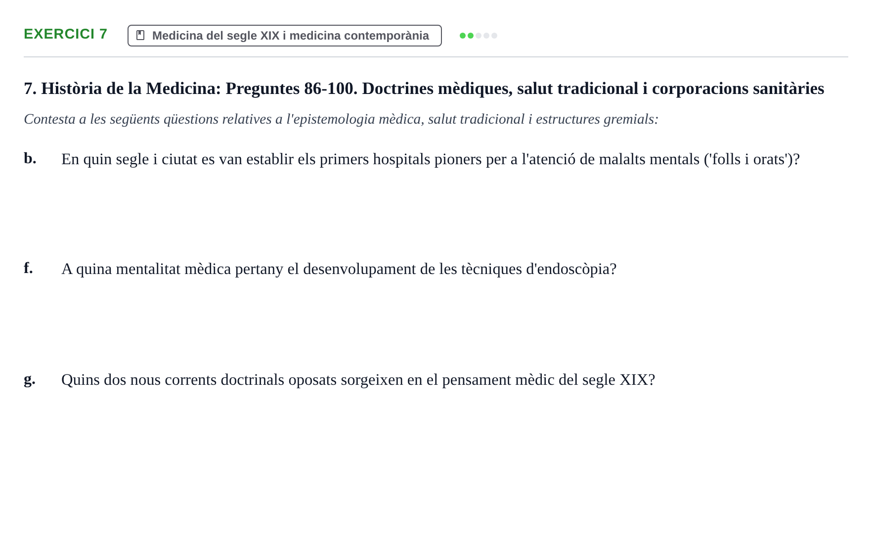 Enunciado: Ejercicio 7 - Medicina del segle XIX i medicina contemporàn… · Introducción a la Salud, Antropología, Demografía. Historia de la Medicina UB 2016