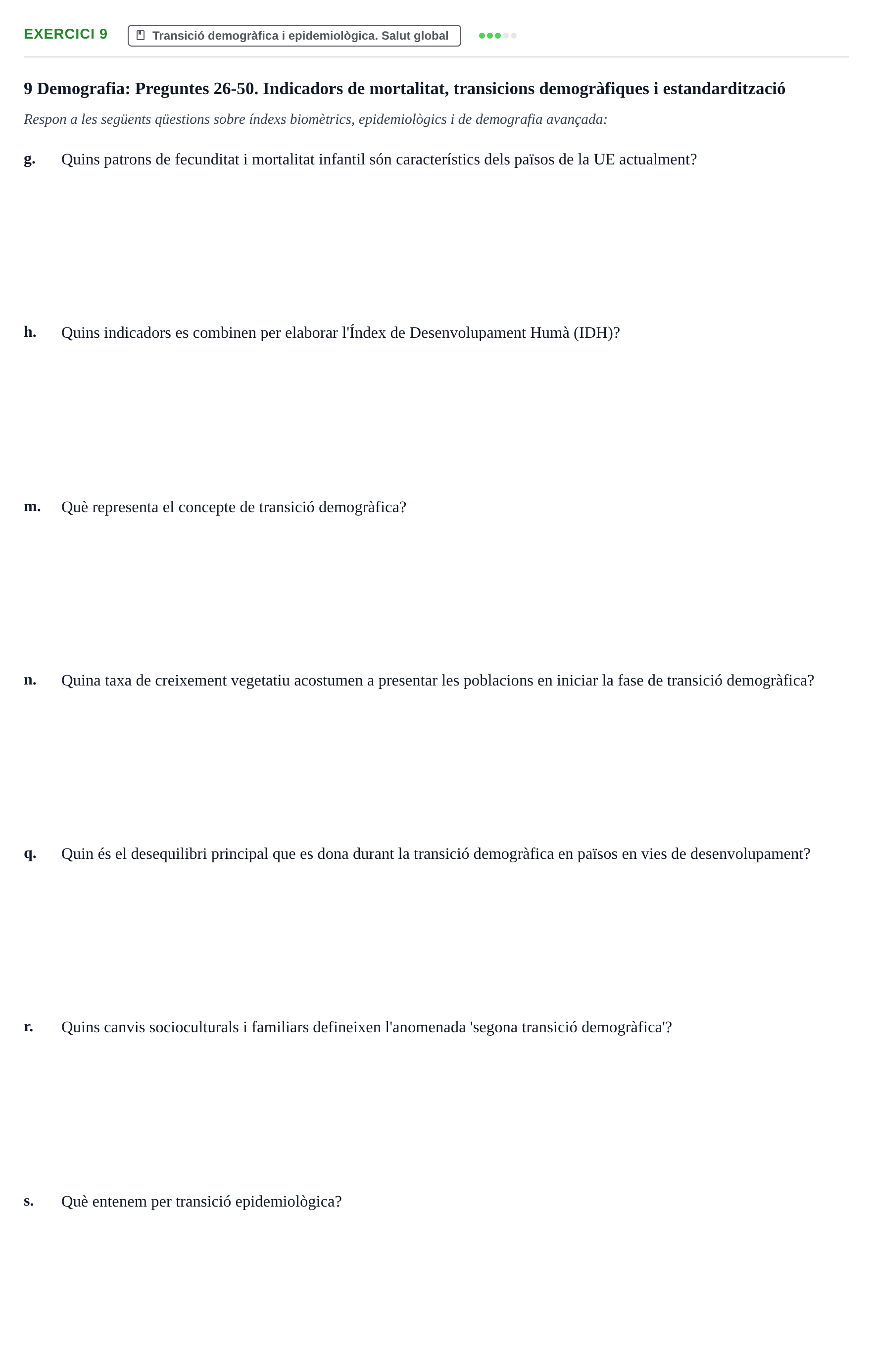 Enunciado: Ejercicio 9 - Transició demogràfica i epidemiològica. Salut… · Introducción a la Salud, Antropología, Demografía. Historia de la Medicina UB 2016