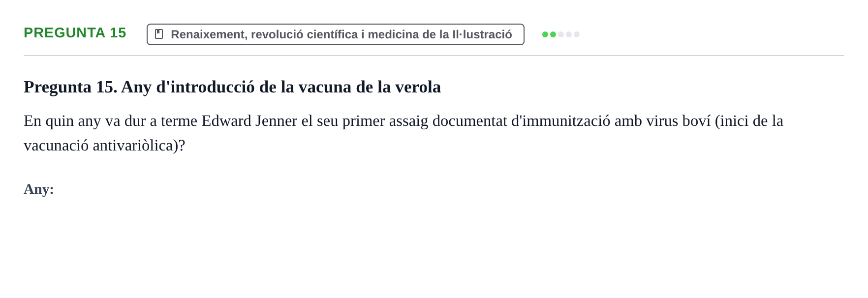 Enunciado: Pregunta 15 · Introducción a la Salud, Antropología, Demografía. Historia de la Medicina UB Juny 2006