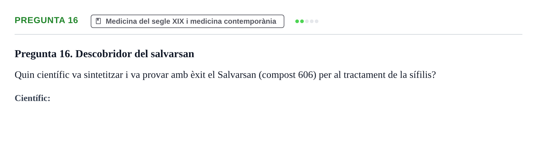 Enunciado: Pregunta 16 · Introducción a la Salud, Antropología, Demografía. Historia de la Medicina UB Juny 2006