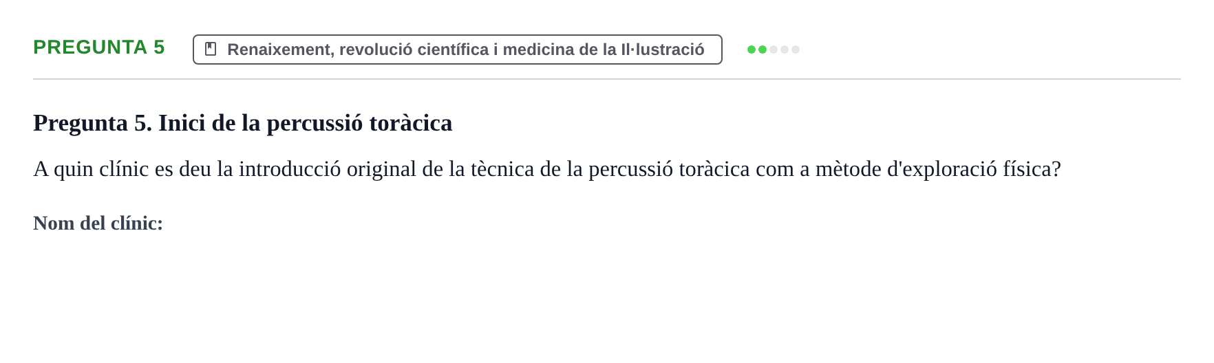 Enunciado: Pregunta 5 · Introducción a la Salud, Antropología, Demografía. Historia de la Medicina UB Juny 2006