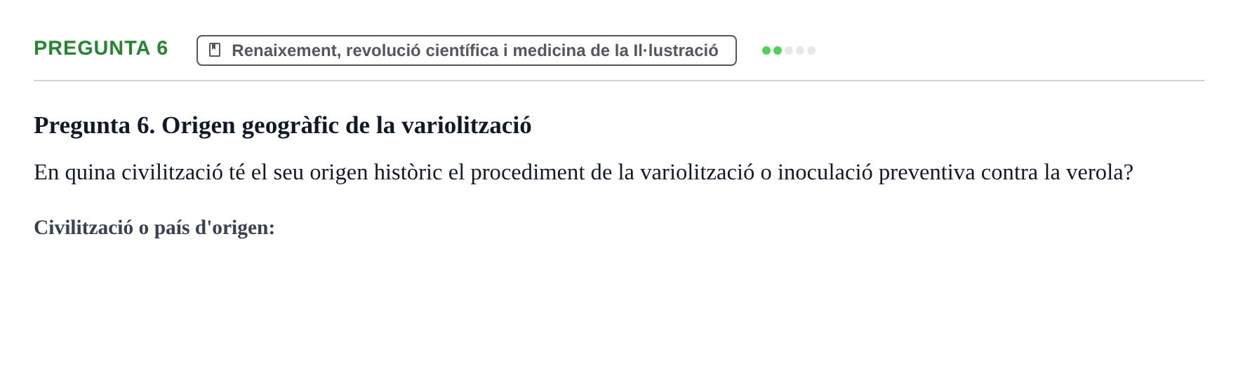 Enunciado: Pregunta 6 · Introducción a la Salud, Antropología, Demografía. Historia de la Medicina UB Juny 2006