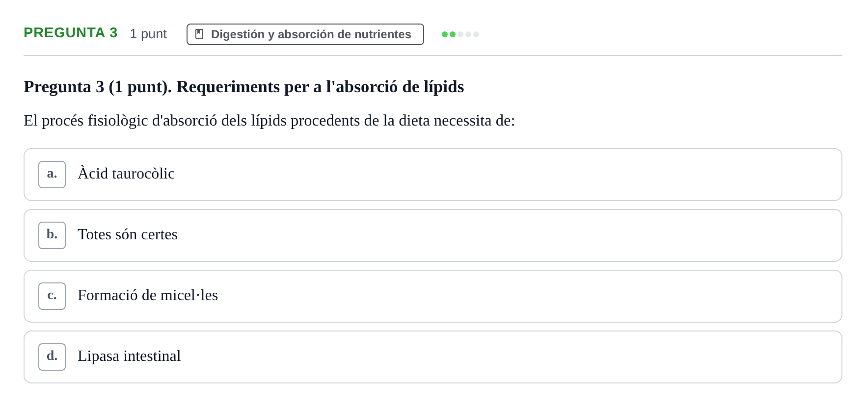 Enunciado: Pregunta 3 · Fisiología Humana URV Examen Parcial de Fisiologia Humana - Bloc Bioquímica