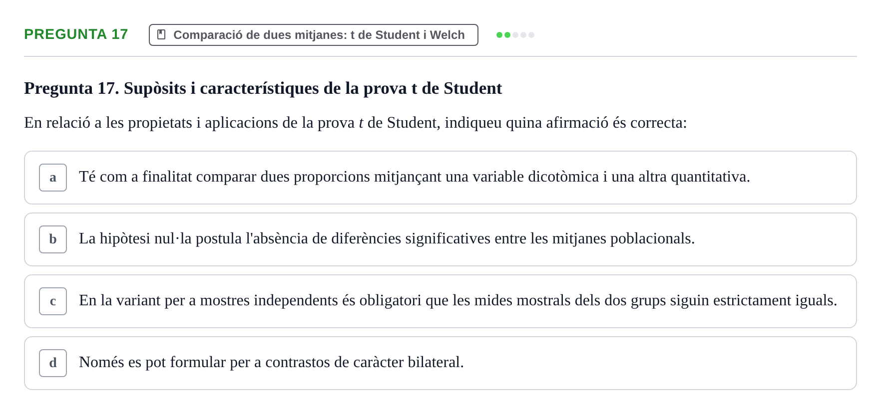 Enunciado: Pregunta 17 · Estadística UB 2020