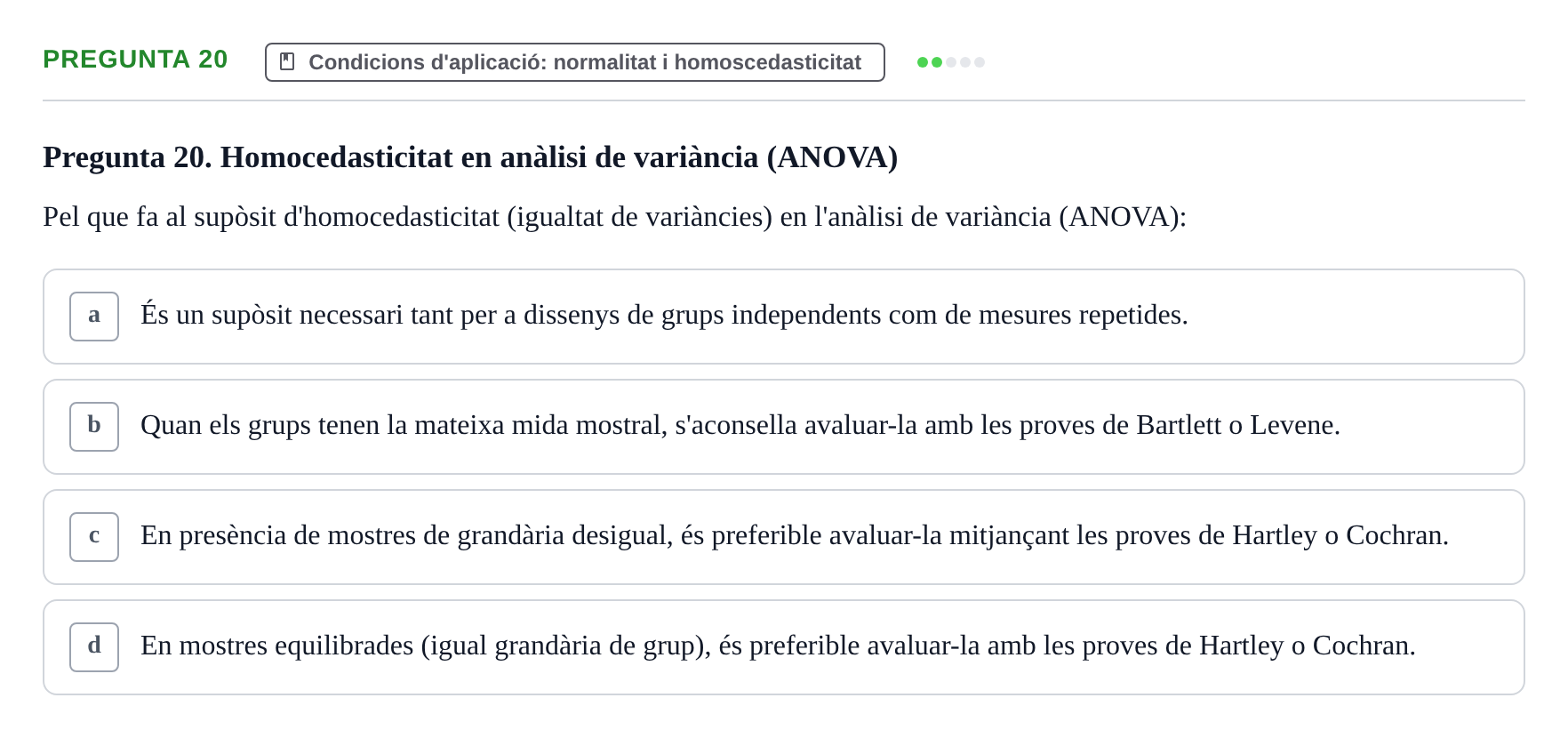 Enunciado: Pregunta 20 · Estadística UB 2020