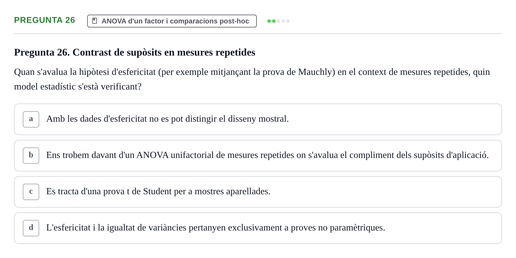 Enunciado: Pregunta 26 · Estadística UB 2020