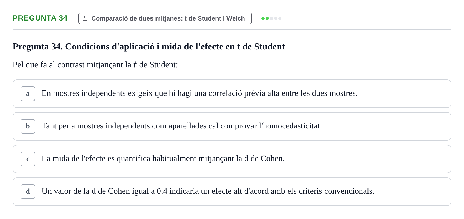Enunciado: Pregunta 34 · Estadística UB 2020