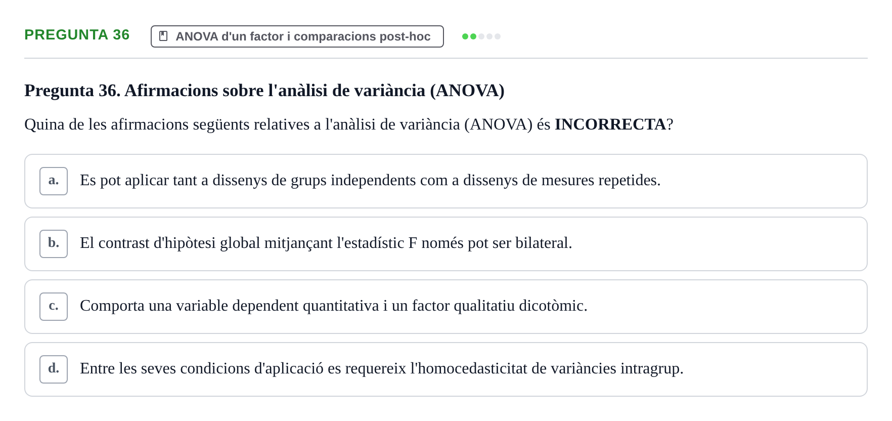 Enunciado: Pregunta 36 · Estadística UB 2020
