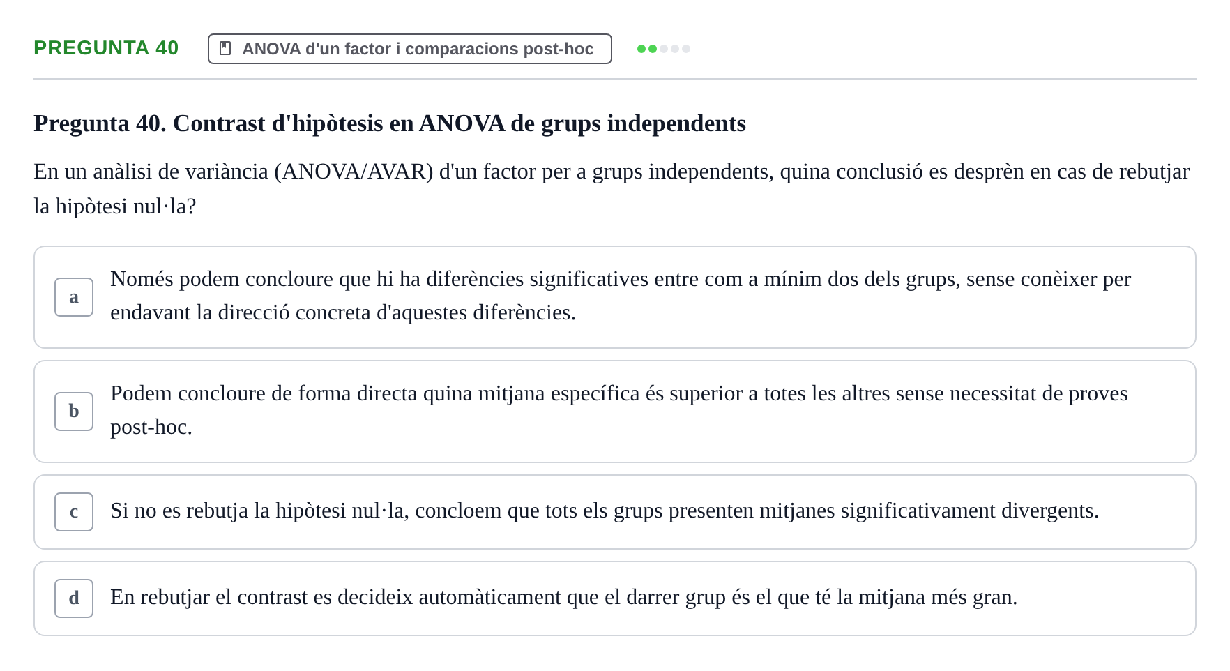 Enunciado: Pregunta 40 · Estadística UB 2020