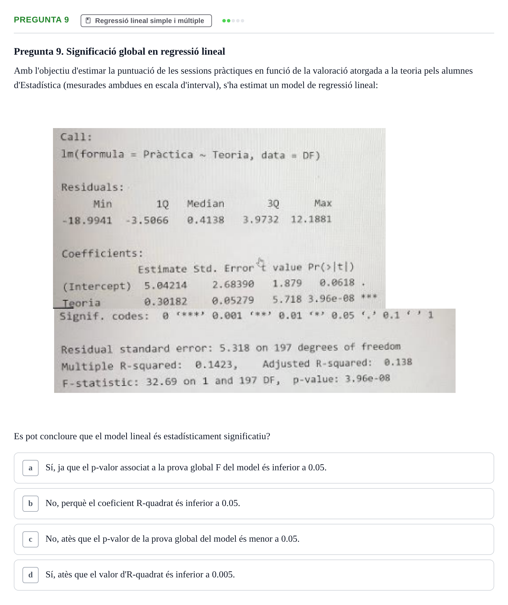 Enunciado: Pregunta 9 · Estadística UB 2020