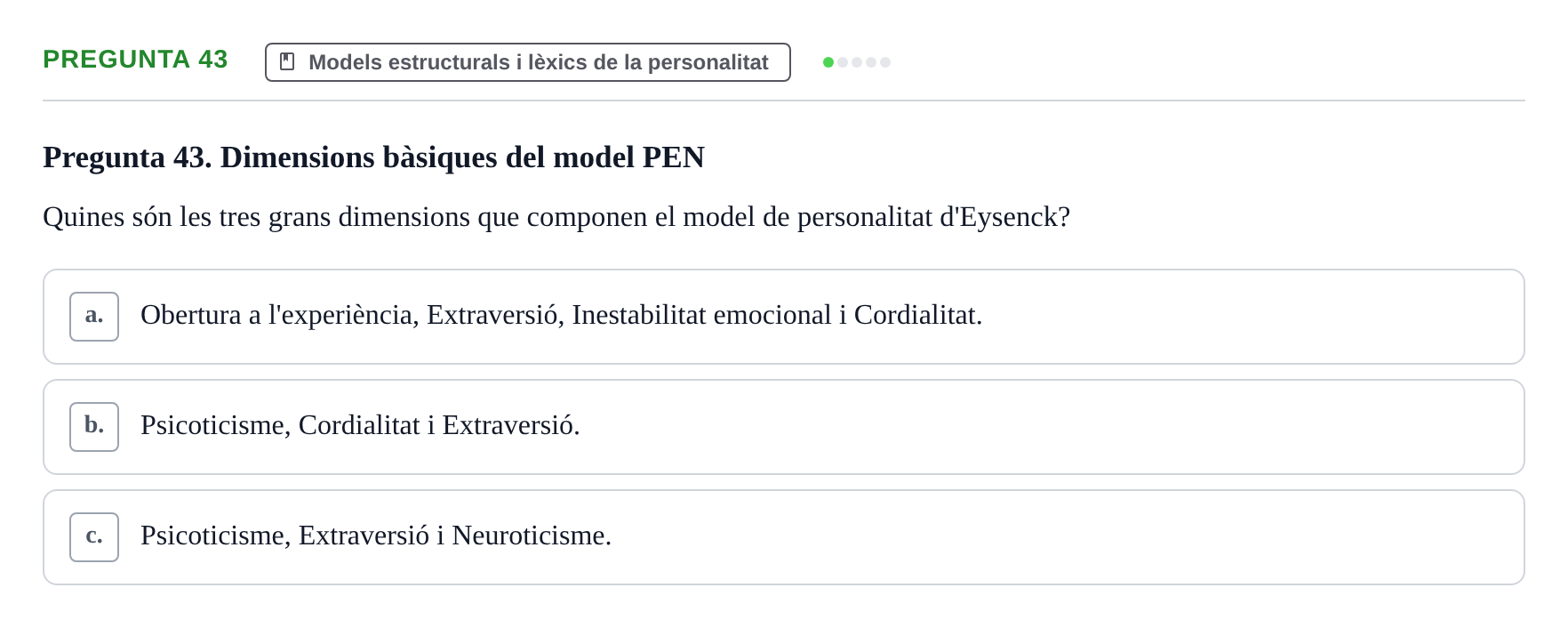 Enunciado: Pregunta 43 · Diferencies Individuals UB 2022