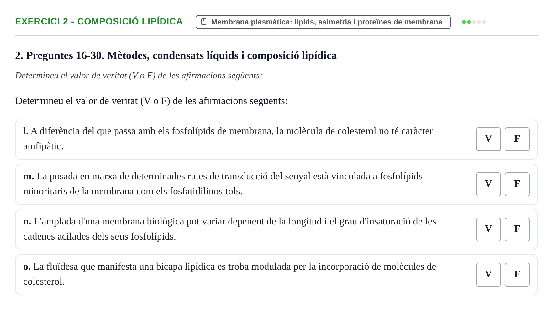 Enunciado: Ejercicio 2 - Composició lipídica · Biología Celular UB 2023