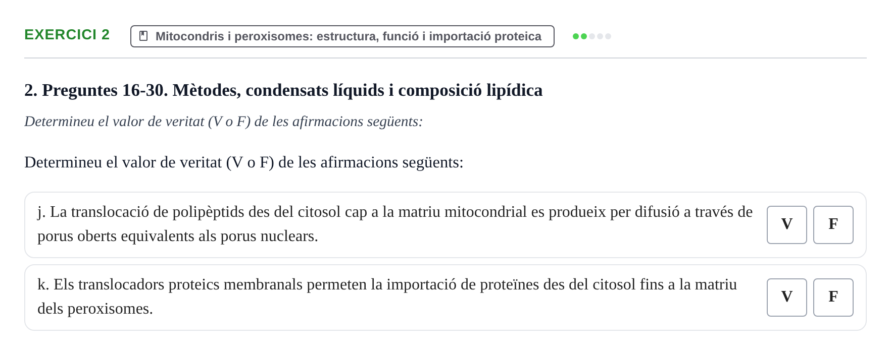 Enunciado: Ejercicio 2 - Mitocondris i peroxisomes · Biología Celular UB 2023