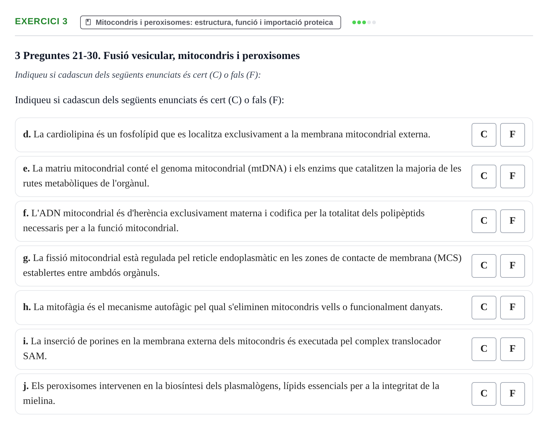 Enunciado: Ejercicio 3 - Mitocondris i peroxisomes · Biología Celular UB Examen parcial: Biologia Cel·lular