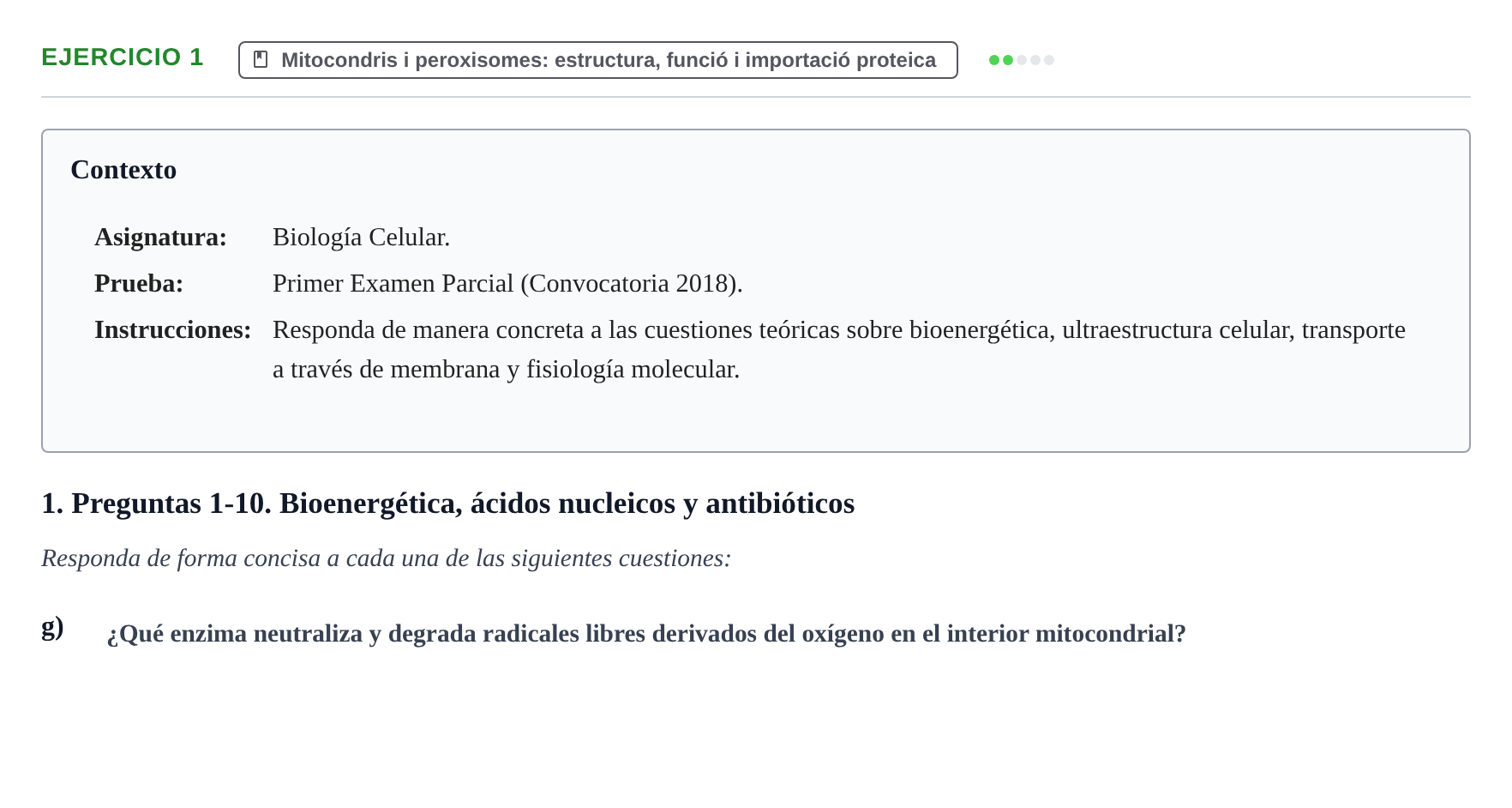 Enunciado: Ejercicio 1 - Mitocondris i peroxisomes · Biología Celular UB 2018