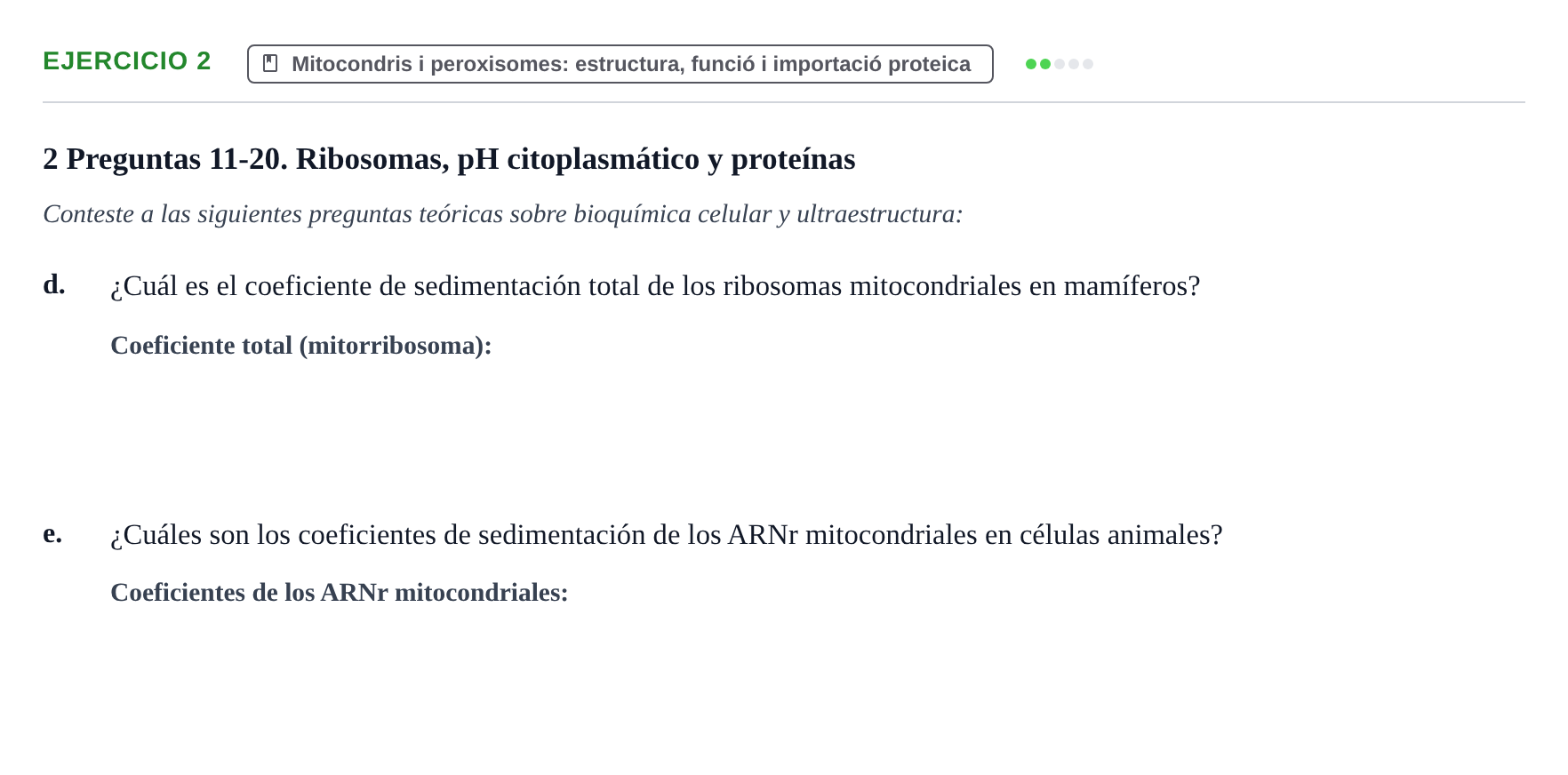 Enunciado: Ejercicio 2 - Mitocondris i peroxisomes · Biología Celular UB 2018