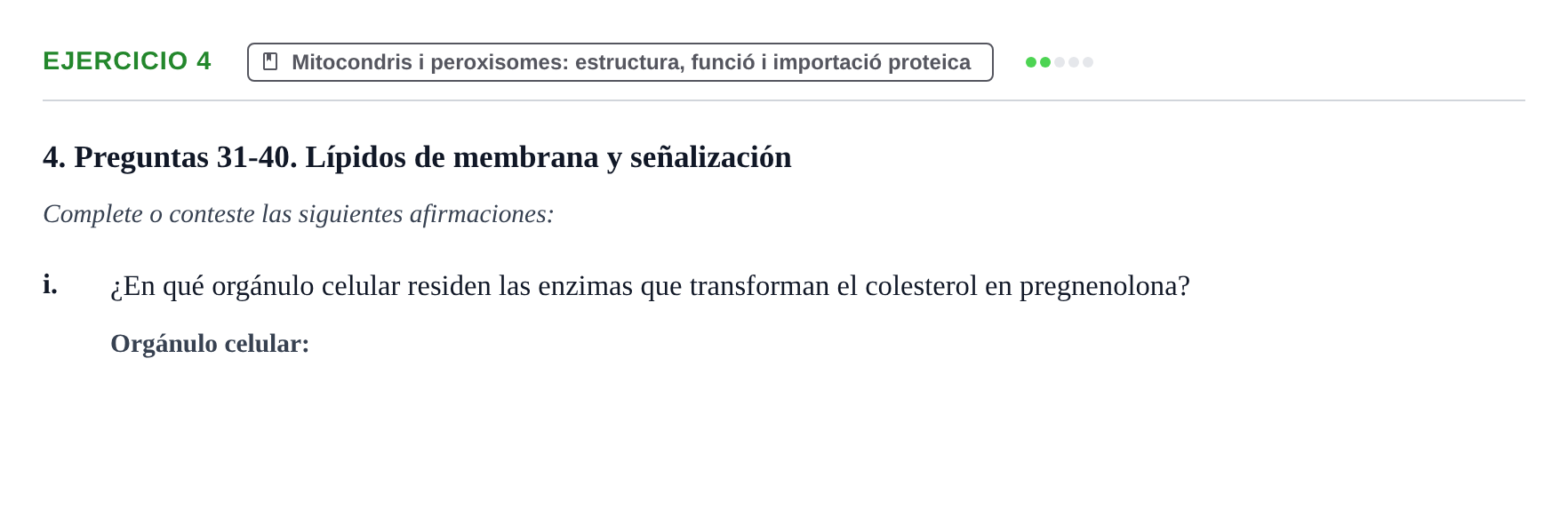 Enunciado: Ejercicio 4 - Mitocondris i peroxisomes · Biología Celular UB 2018