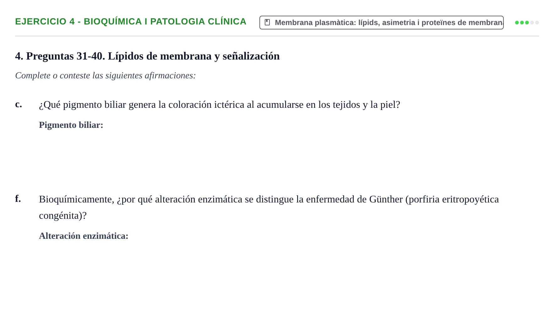 Enunciado: Ejercicio 4 - Bioquímica i patologia clínica · Biología Celular UB 2018