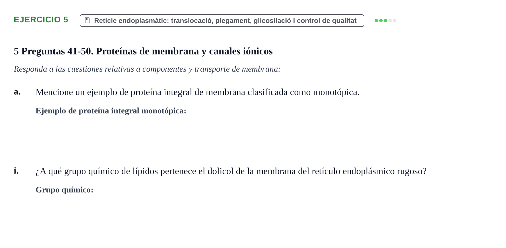 Enunciado: Ejercicio 5 - Reticle endoplasmàtic: translocació, plegamen… · Biología Celular UB 2018