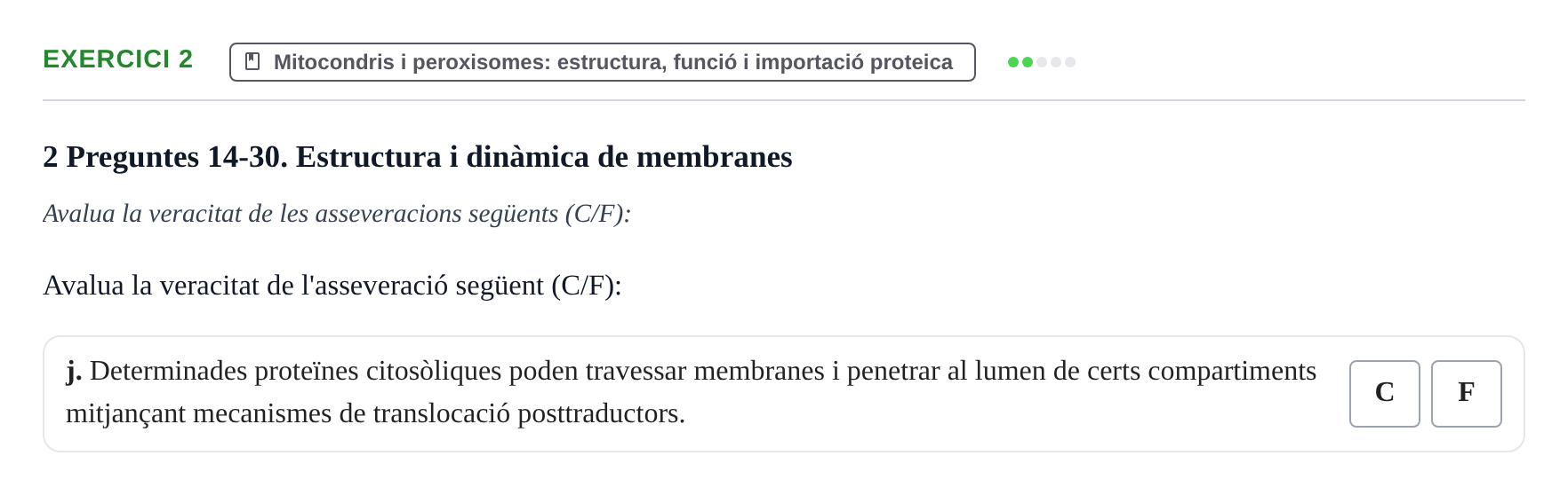 Enunciado: Ejercicio 2 - Mitocondris i peroxisomes: estructura, funció… · Biología Celular UB 2024