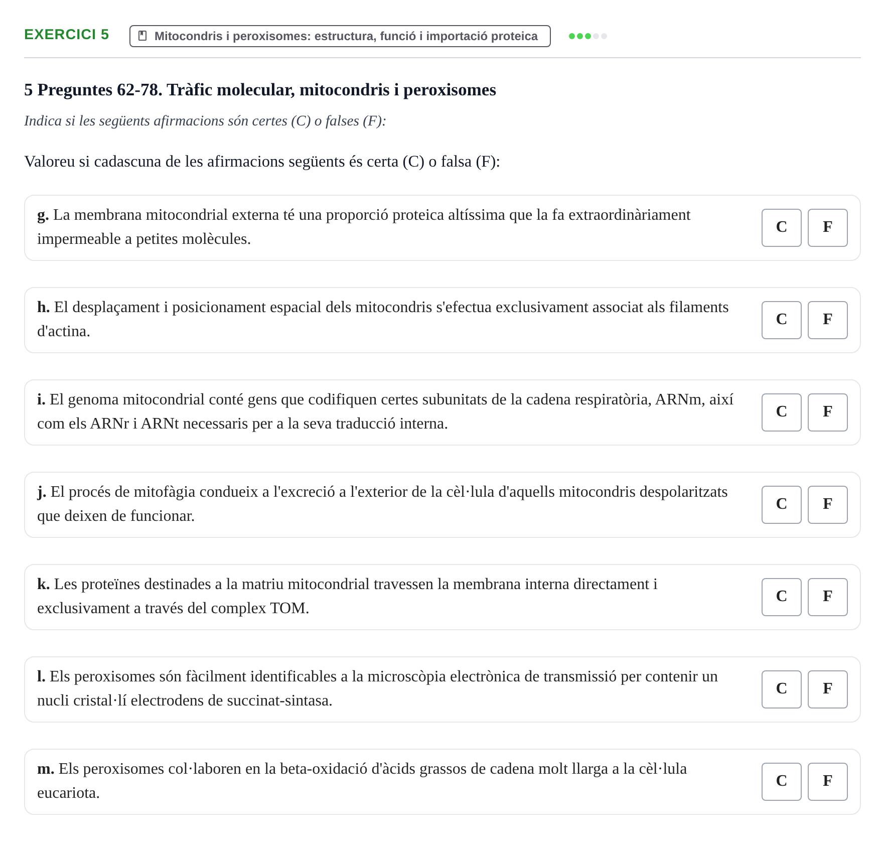 Enunciado: Ejercicio 5 - Mitocondris i peroxisomes: estructura, funció… · Biología Celular UB 2024
