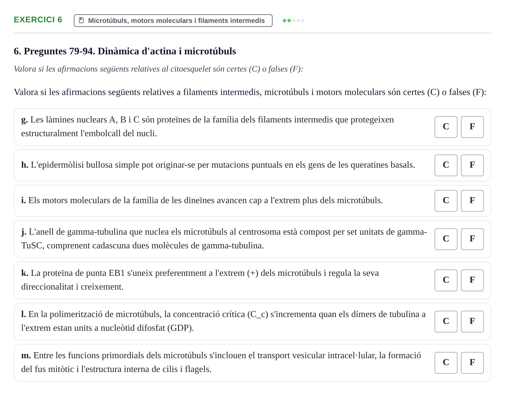 Enunciado: Ejercicio 6 - Microtúbuls, motors moleculars i filaments in… · Biología Celular UB 2024