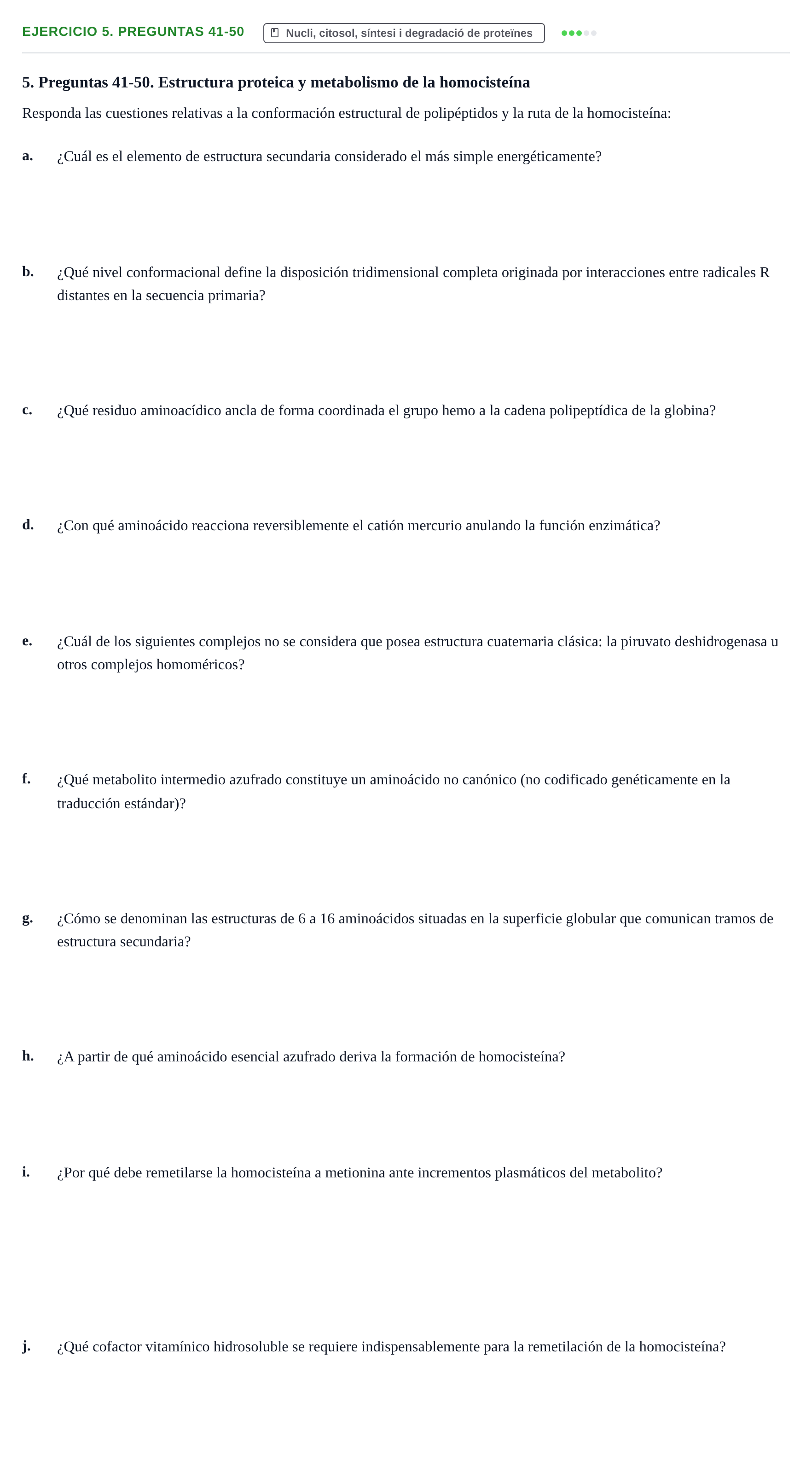 Enunciado: Ejercicio 5. Preguntas 41-50 · Biología Celular UB Cuestionario de repaso: Primer parcial de Biología Celular