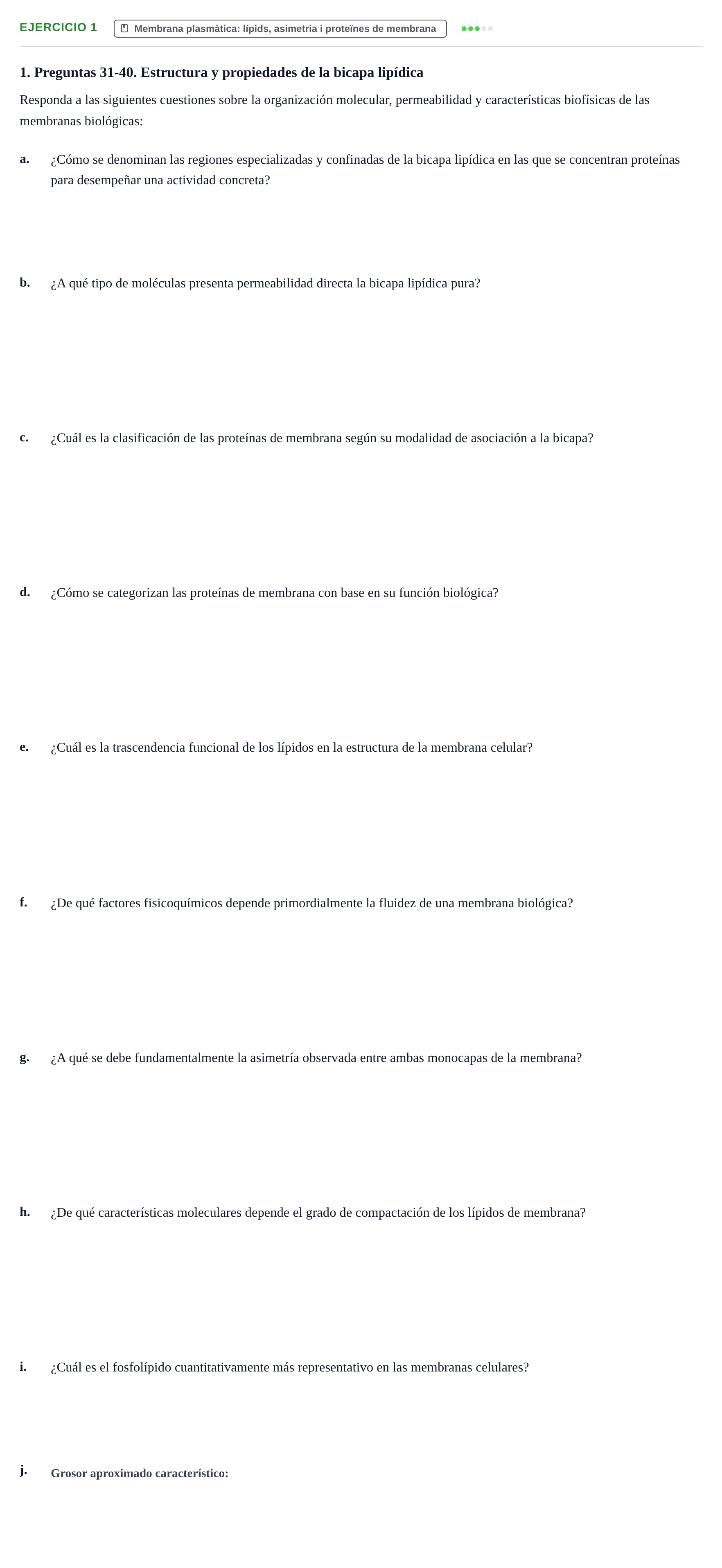 Enunciado: Problema 1 · Biología Celular UB Examen Parcial de Biología Celular: Membrana, Termodinámica y Señalización