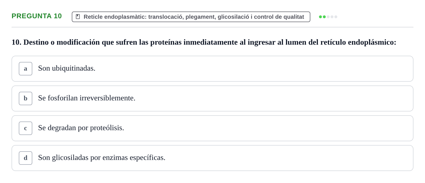 Enunciado: Pregunta 10 · Biología Celular UB Examen Segundo Parcial: Sistema de Endomembranas y Citoesqueleto