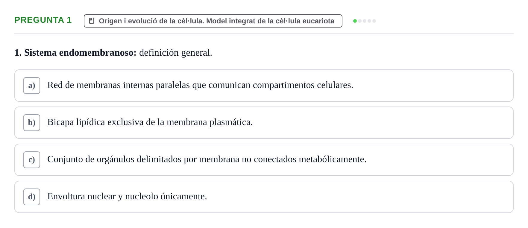 Enunciado: Pregunta 1 · Biología Celular UB Examen Segundo Parcial: Sistema de Endomembranas y Citoesqueleto