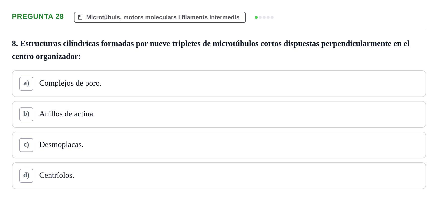 Enunciado: Pregunta 28 · Biología Celular UB Examen Segundo Parcial: Sistema de Endomembranas y Citoesqueleto
