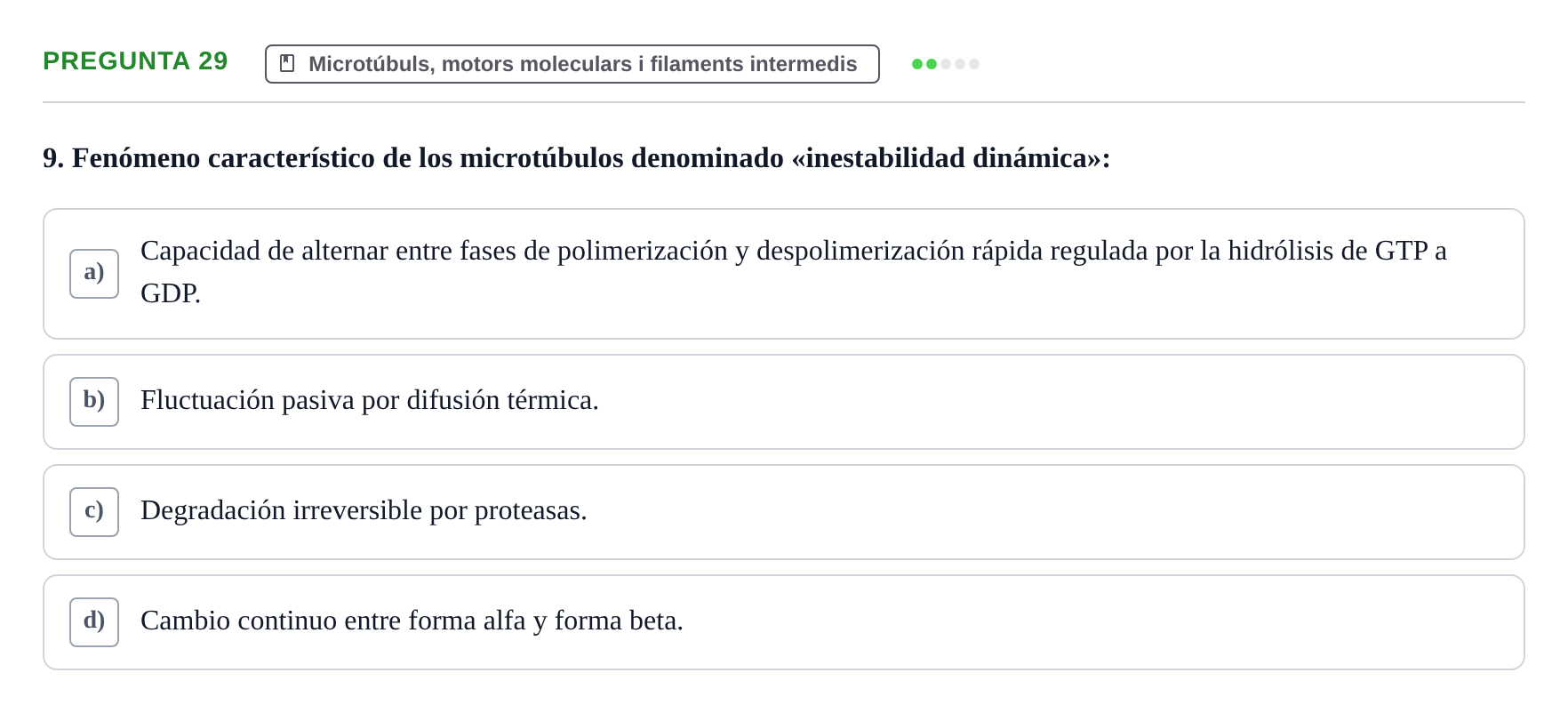 Enunciado: Pregunta 29 · Biología Celular UB Examen Segundo Parcial: Sistema de Endomembranas y Citoesqueleto