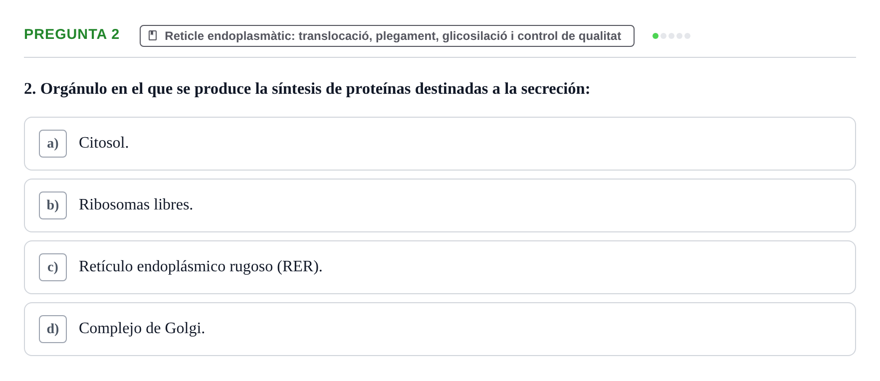 Enunciado: Pregunta 2 · Biología Celular UB Examen Segundo Parcial: Sistema de Endomembranas y Citoesqueleto