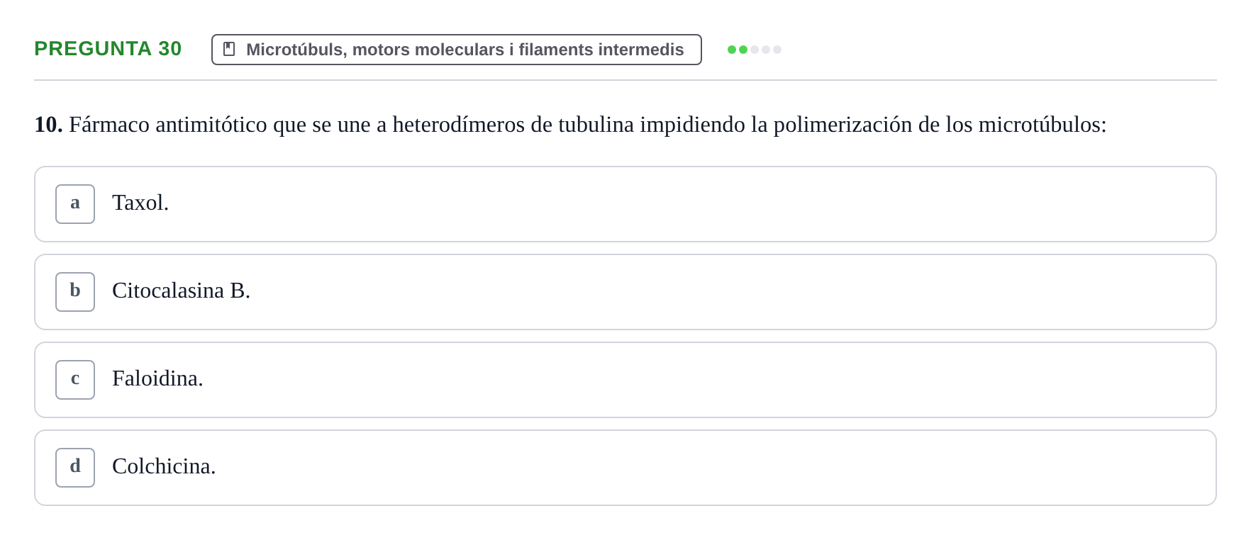 Enunciado: Pregunta 30 · Biología Celular UB Examen Segundo Parcial: Sistema de Endomembranas y Citoesqueleto