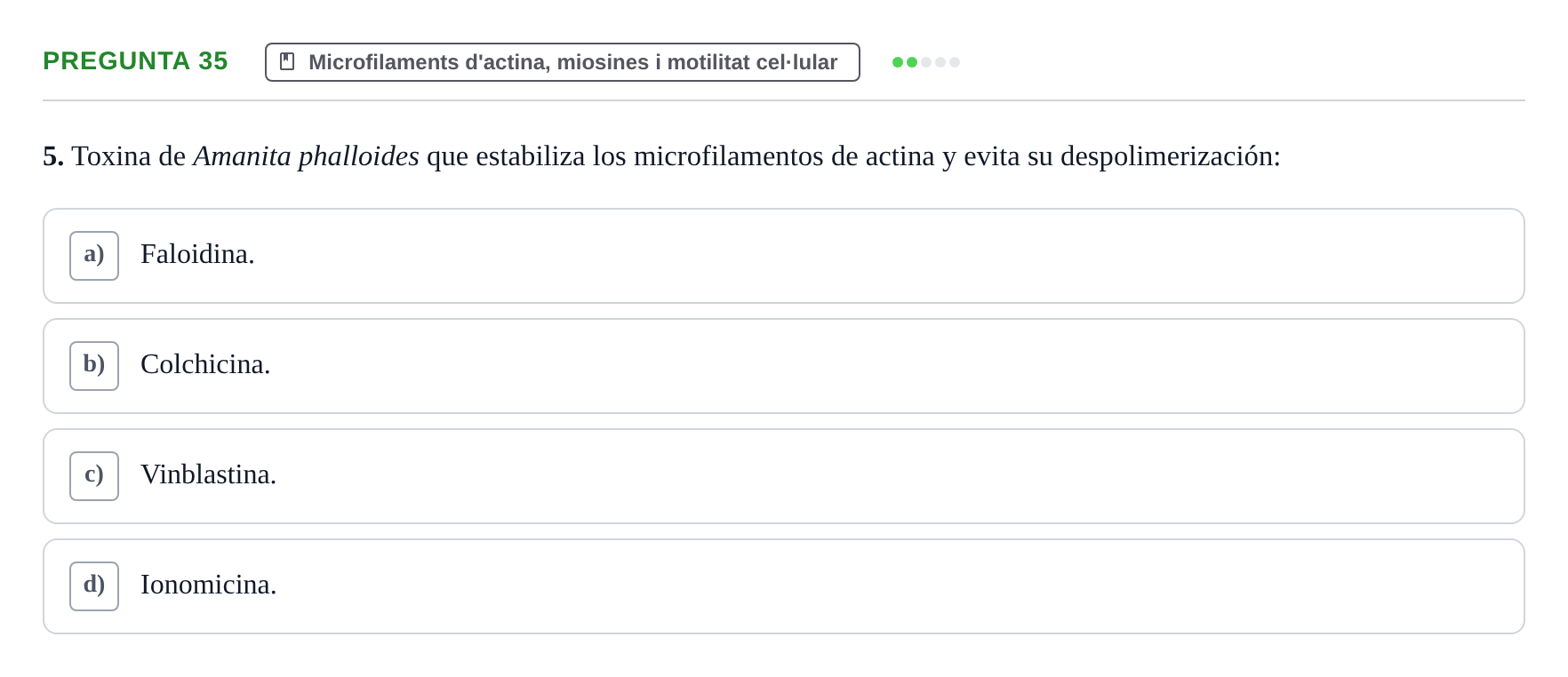 Enunciado: Pregunta 35 · Biología Celular UB Examen Segundo Parcial: Sistema de Endomembranas y Citoesqueleto