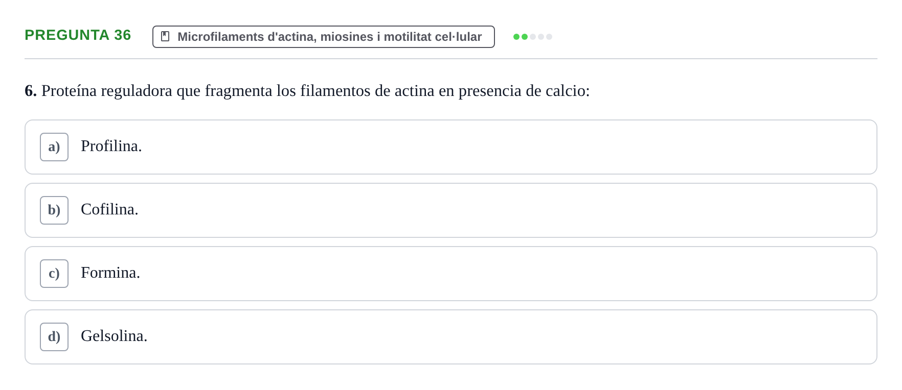Enunciado: Pregunta 36 · Biología Celular UB Examen Segundo Parcial: Sistema de Endomembranas y Citoesqueleto